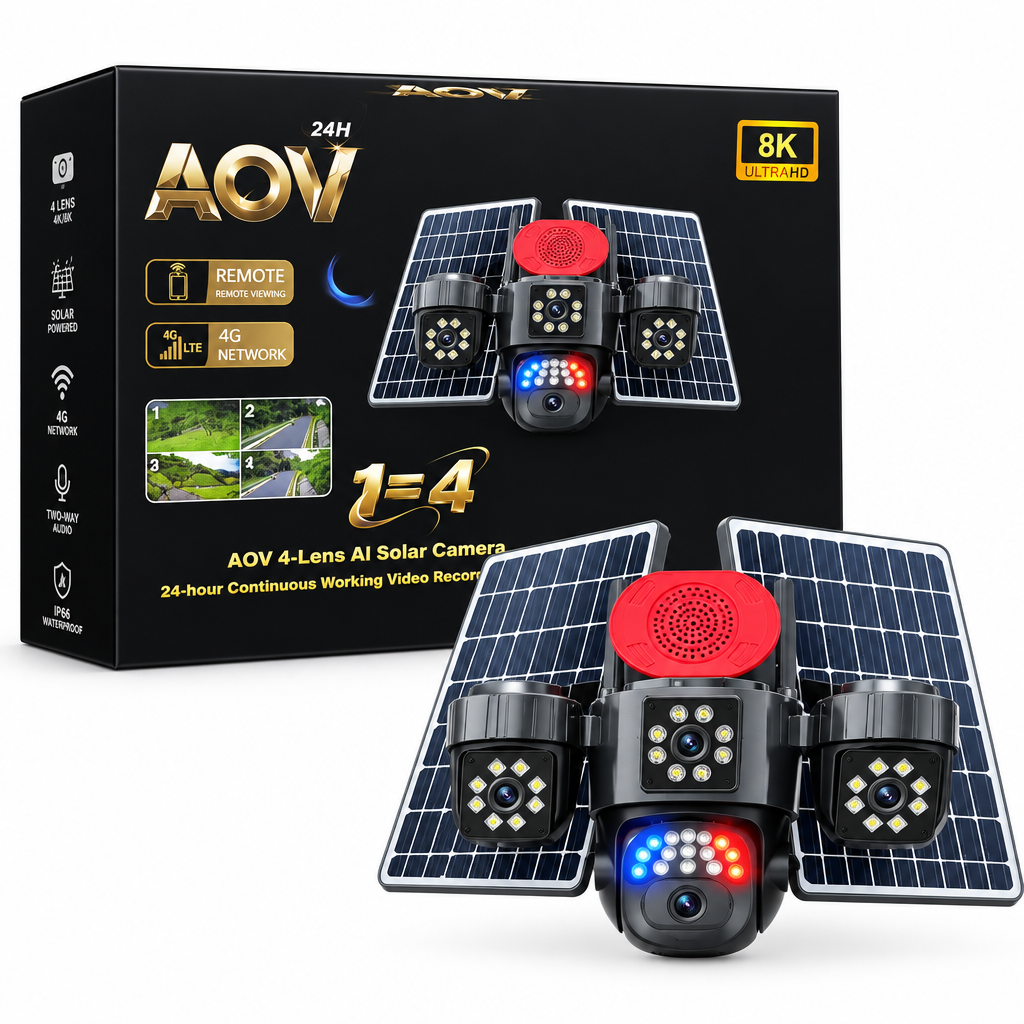 AOV 4-Lens AI Solar Camera – 8K Ultra HD, 24h Snimanje, 4G, AI Detekcija