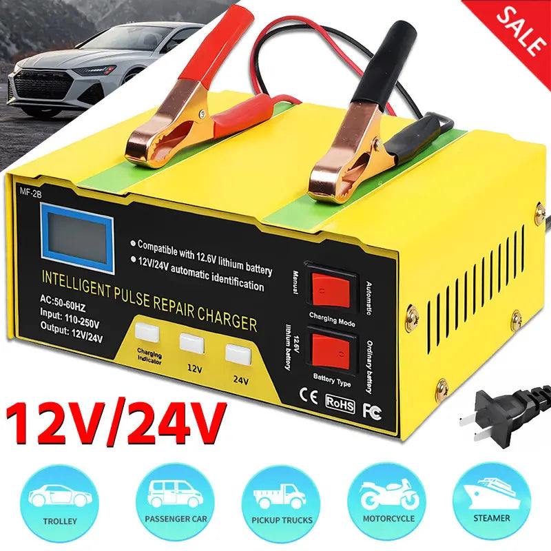 Automatski punjač akumulatora 12 V/24 V sa ekranom