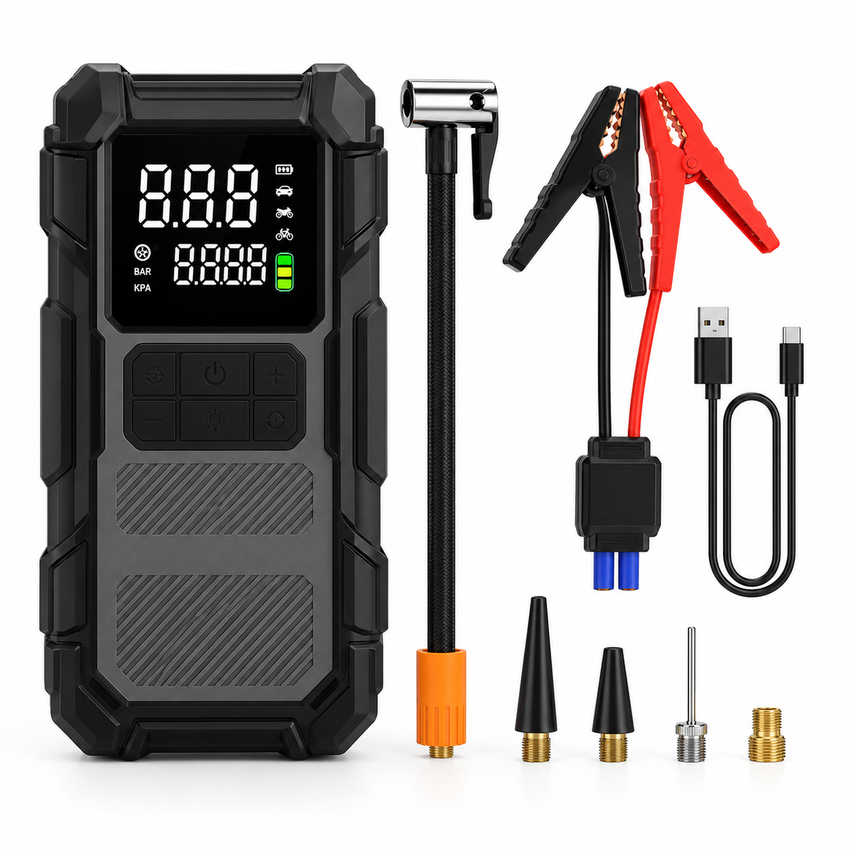 Jump starter sa kompresorom i digitalnim displejem